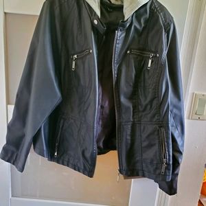 Black fux leather jacket with hood